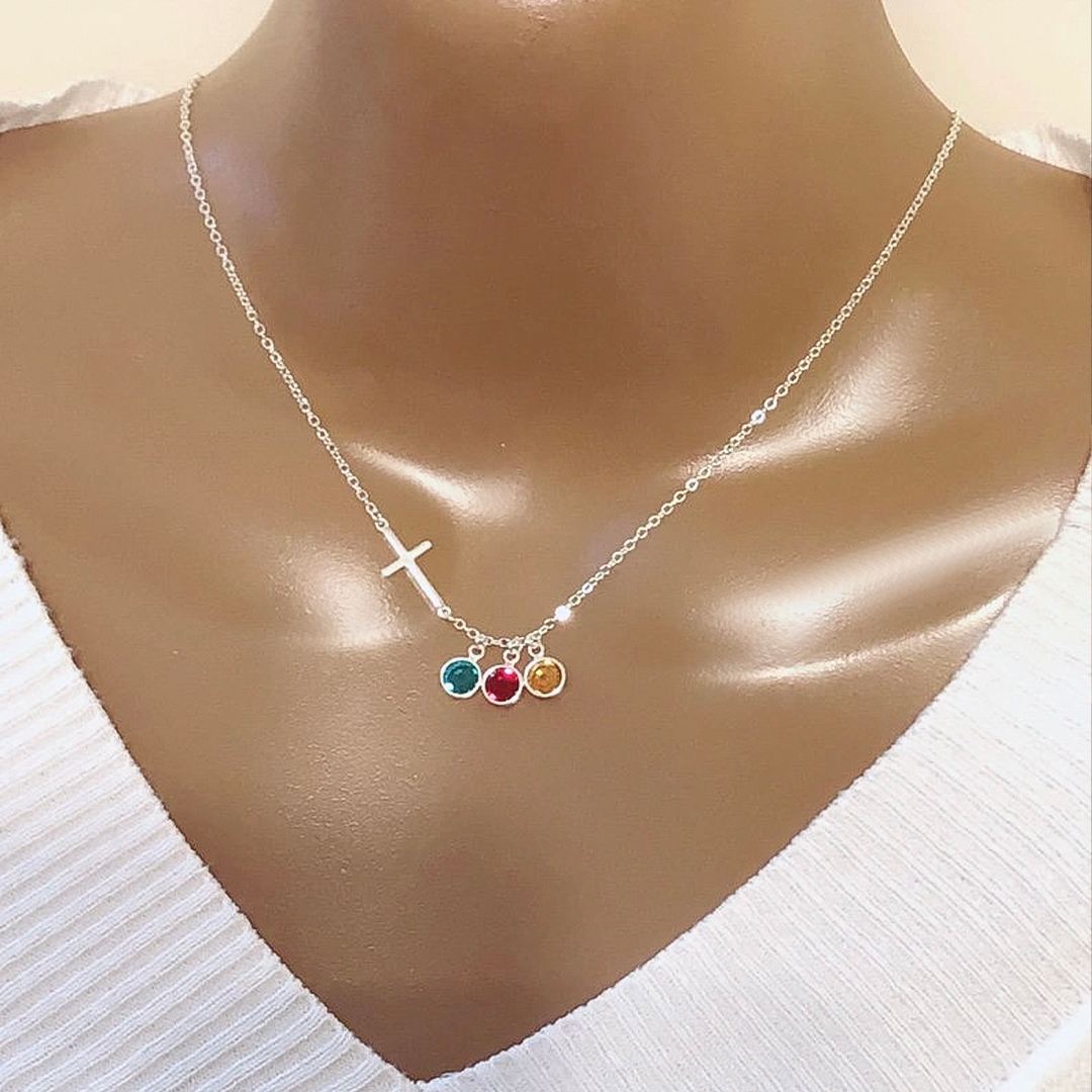 For Mother/Nana - Birthstone Custom Cross Necklace