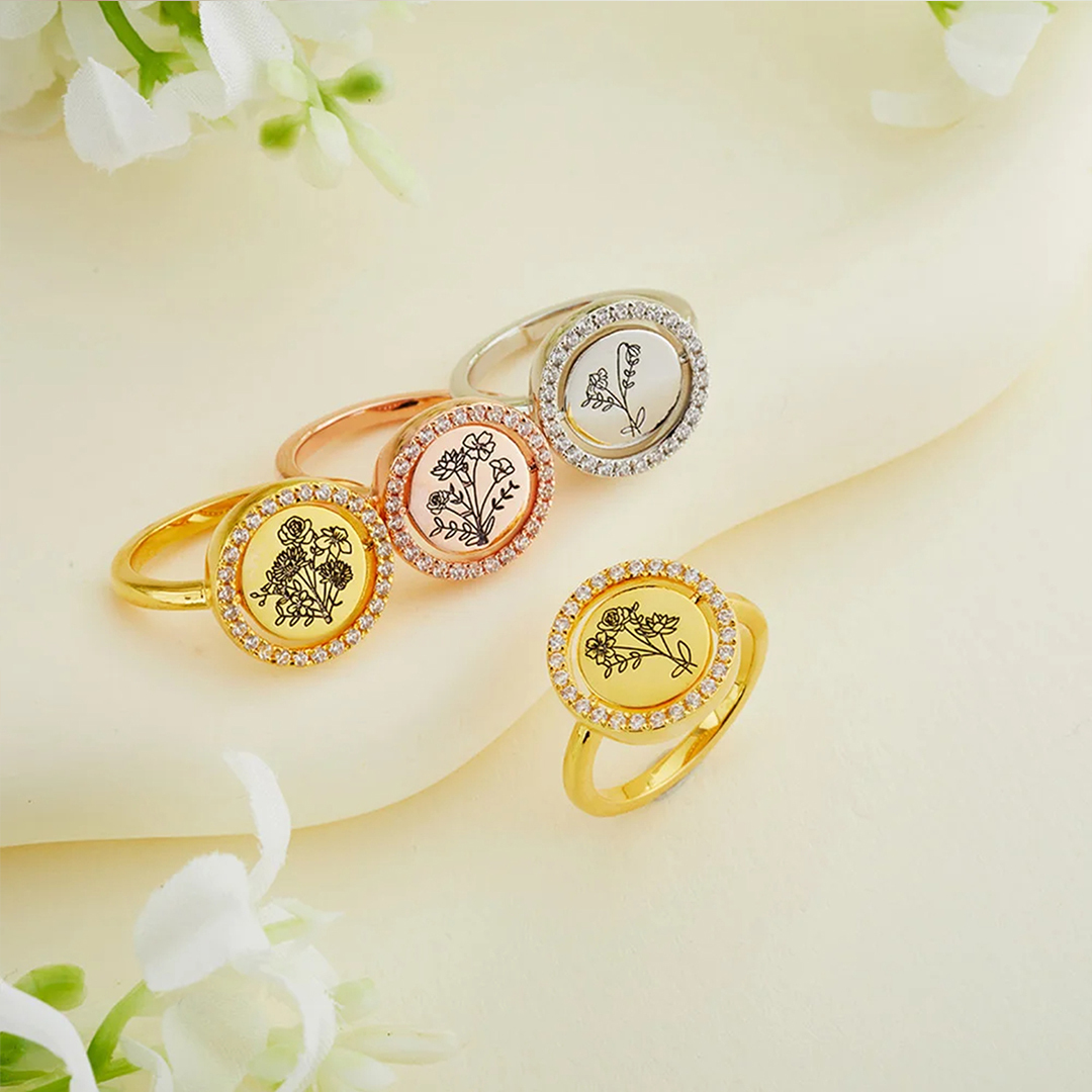 For Mama/Nana -  Rotatable round flower custom diamond Ring