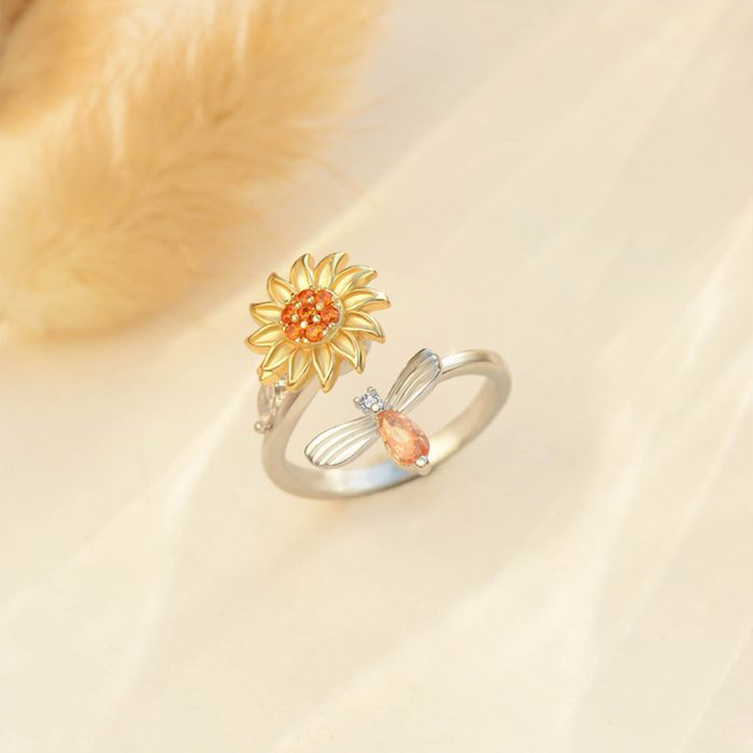 S925 Fuck Anxiety Rotatable Bee Ring