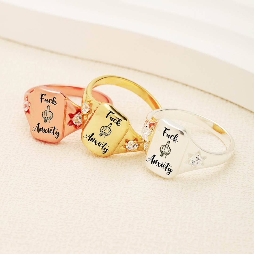 S925 Fuck Anxiety Square Ring