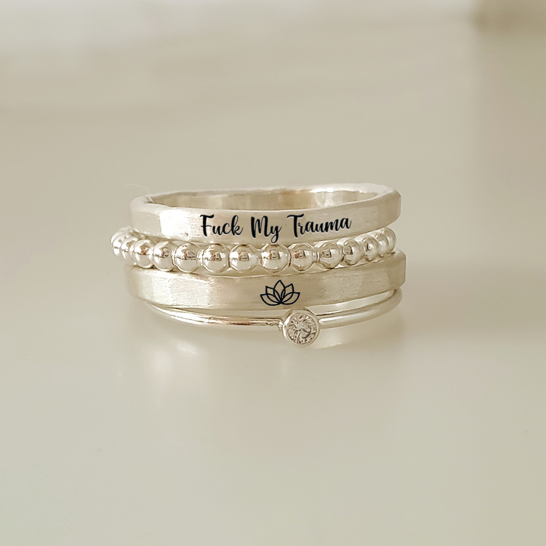S925 Fuck My Trauma Stacked Ring - 4 Rings Set