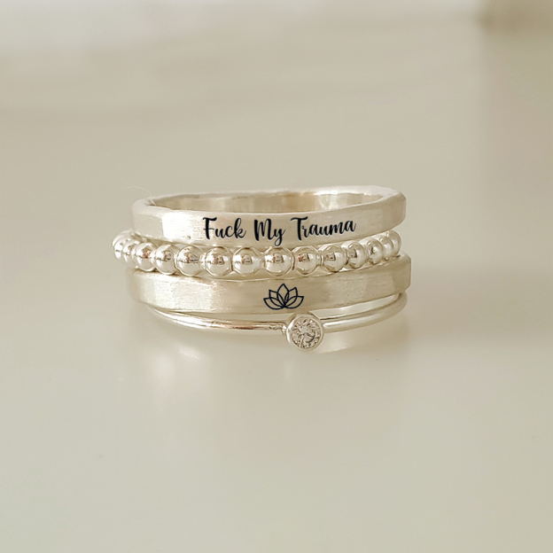 S925 Fuck My Trauma Stacked Ring - 4 Rings Set