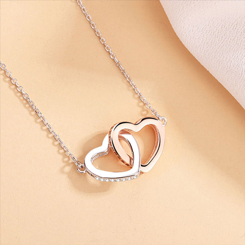 S925 The Love Between Mother And Daughter Is Forever Heart to Heart Necklace