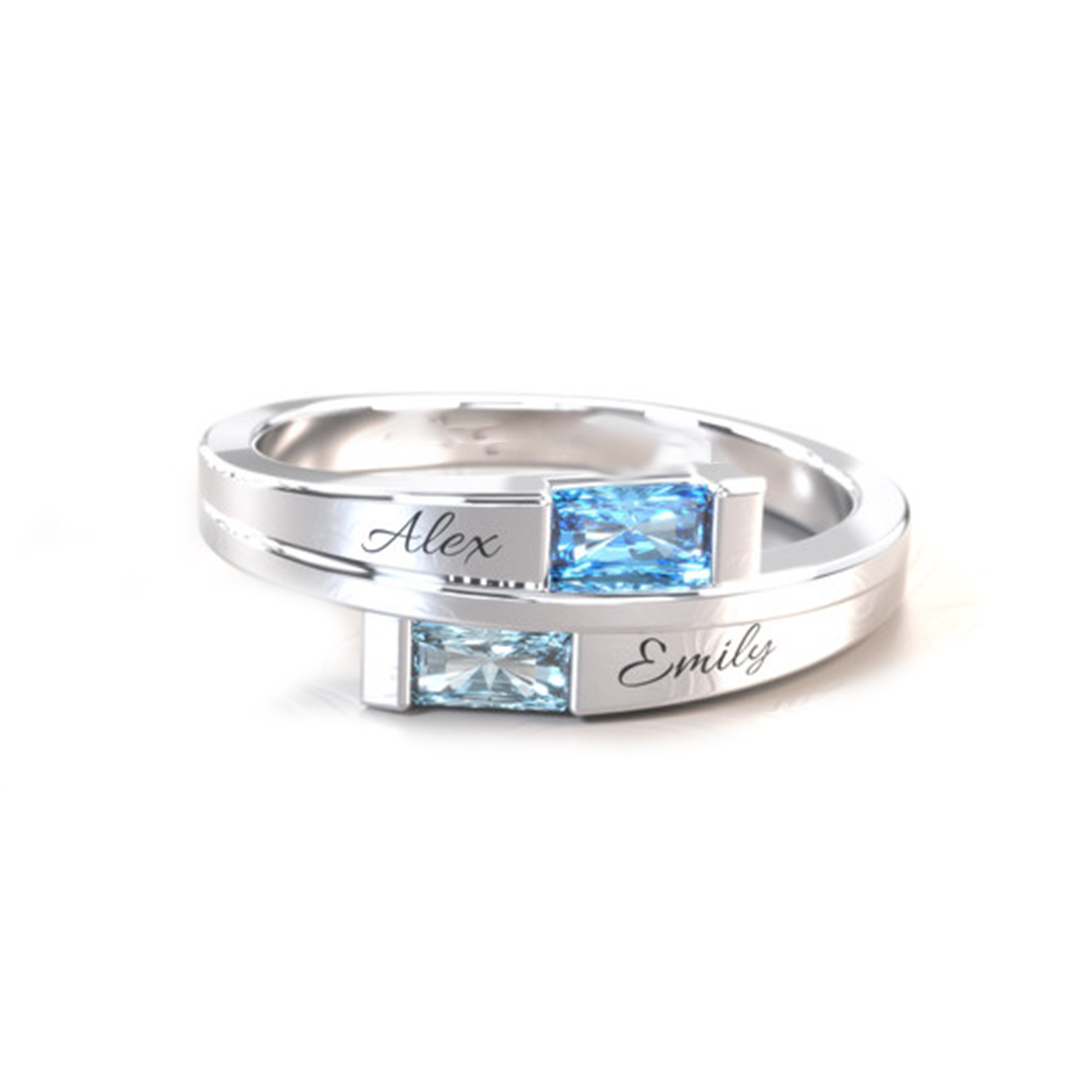 For Love - S925 Names & Birthstones Custom Split Level Ring