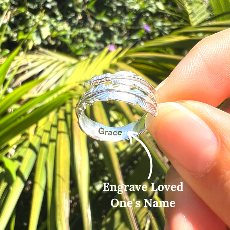 For Memorial - S925 I'll Help You, Watch You, Be Your Guide, Name Custom Feather Ring