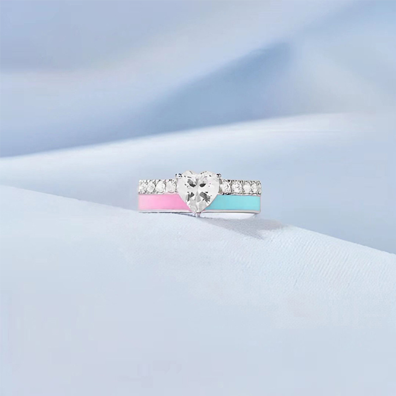 For Self - S925 Love Yourself Unconditionally Pink & Blue Drip Glaze Heart Ring