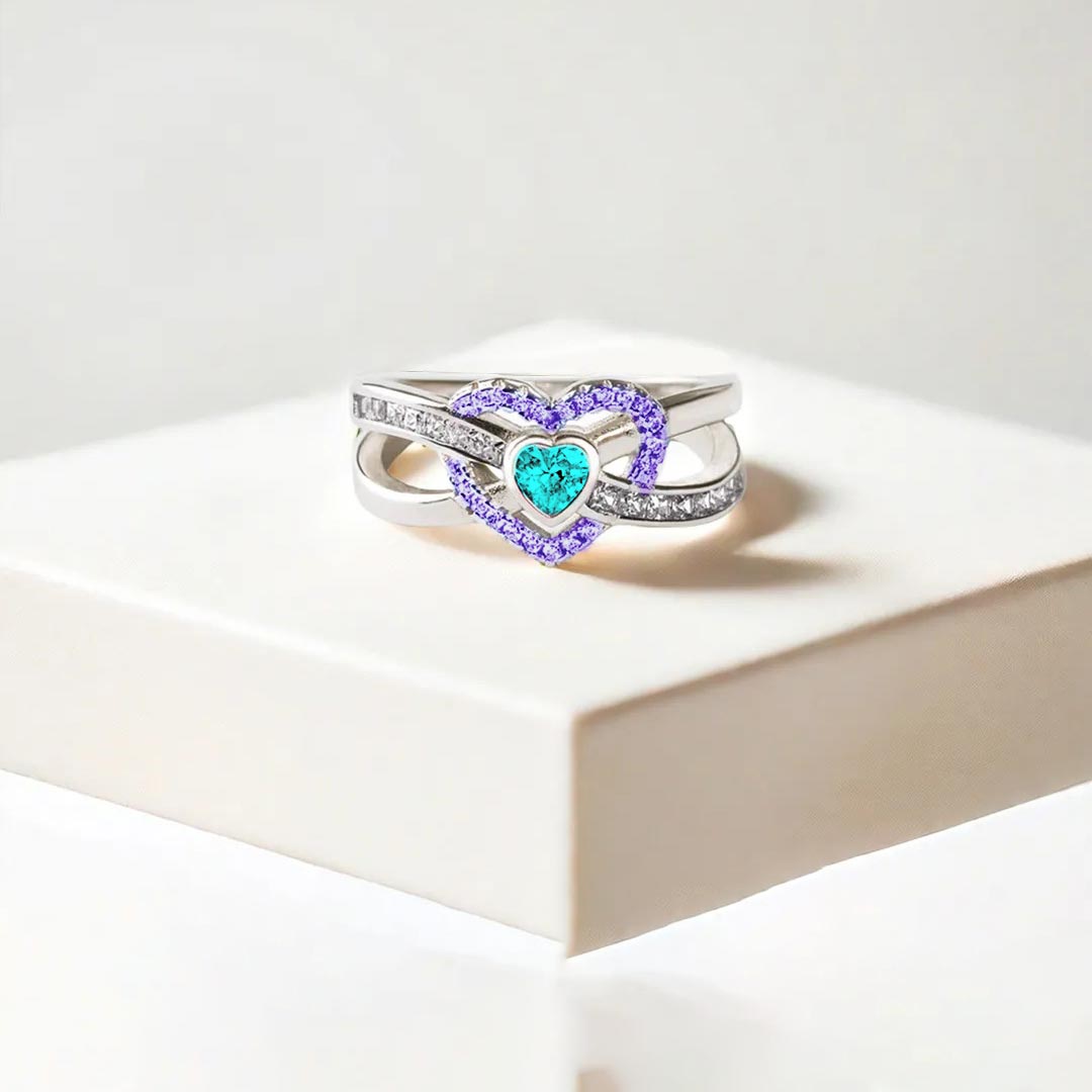 Suivide Prevention Awareness-Teal And Purple Heart Ring