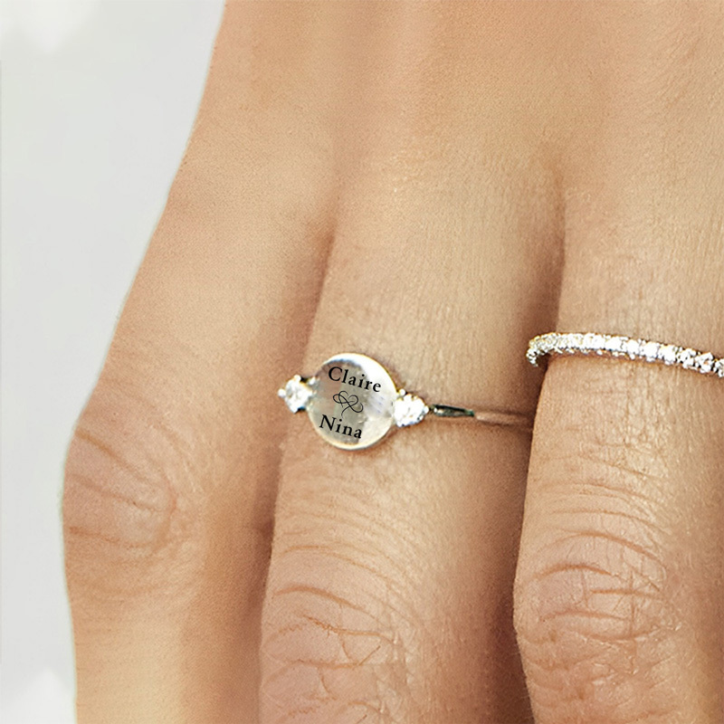Custom Two-Name Double Diamond Circle Ring