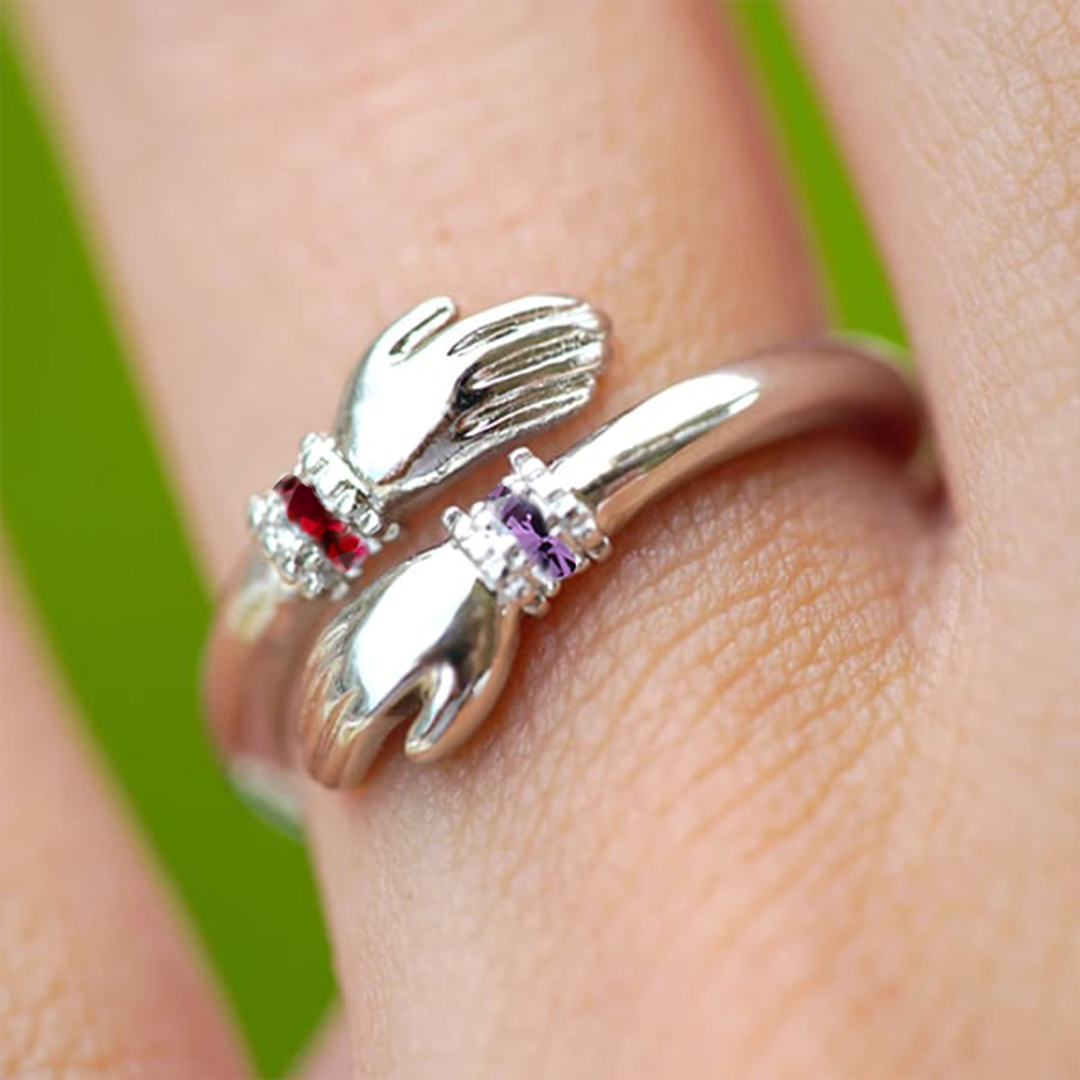 For Granddaughter - S925 Always Keep Me In Your Heart Birthstone Custom Glove Hug Ring