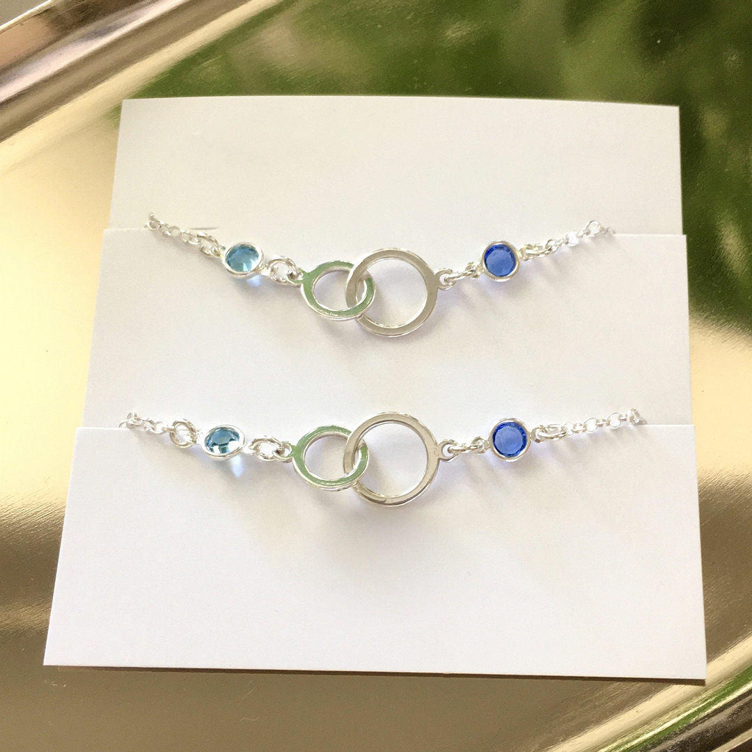S925 Mother & Daughter Forever Linked Together Birthstone Custom Circle Bracelet
