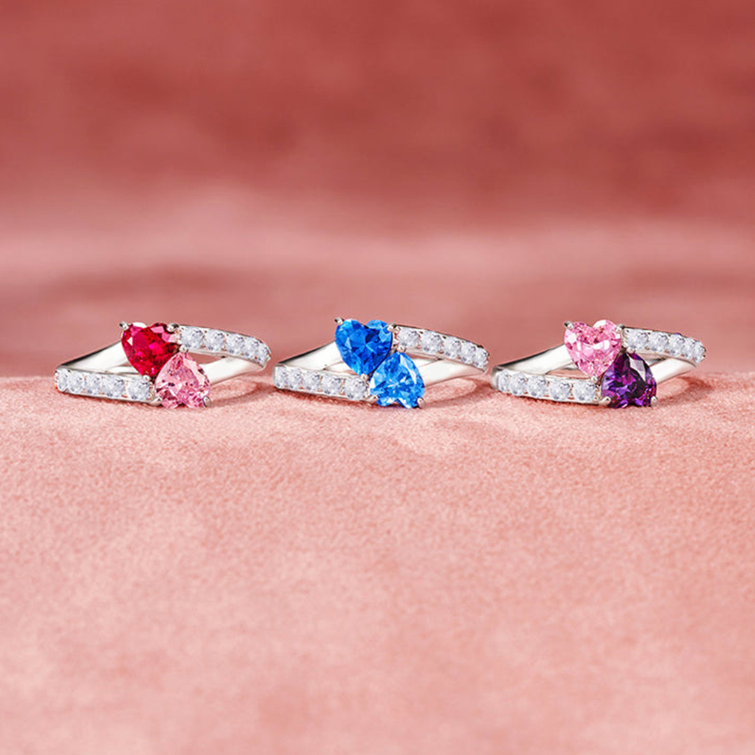 Mother And Daughter Forever Linked Together Heart Birthstones Custom Ring