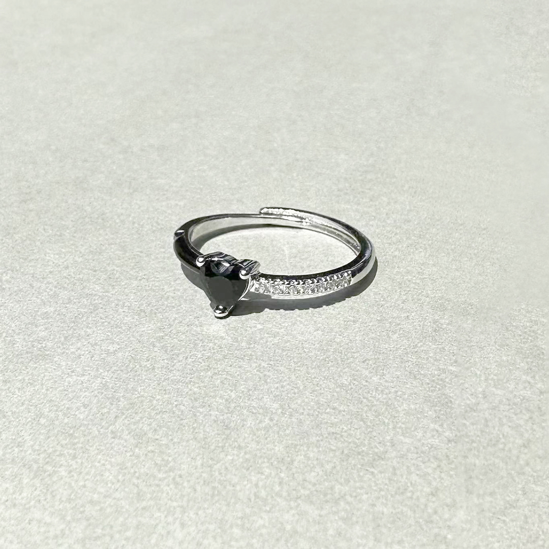 For Self - I’m Choosing Me And My Peace Black Ceramic Heart-shaped Open Ring