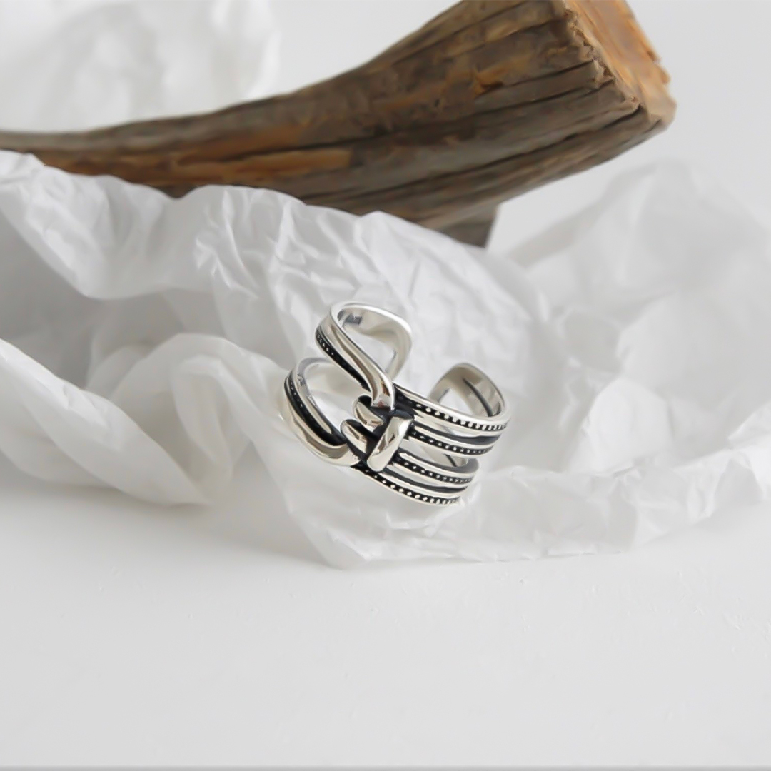 For Daughter - S925 Mother & Daughter Forever Linked Together Horseshoe Buckle Open Ring