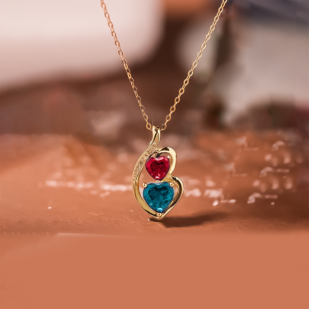 S925 The Love Between Mother And Daughter Is Forever Love Eternal Birthstone Customized Double Heart Necklace