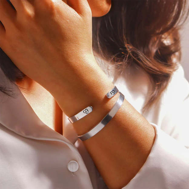 The Love Between Mother And Daughter Is Forever Double Heart Cuff Bracelet