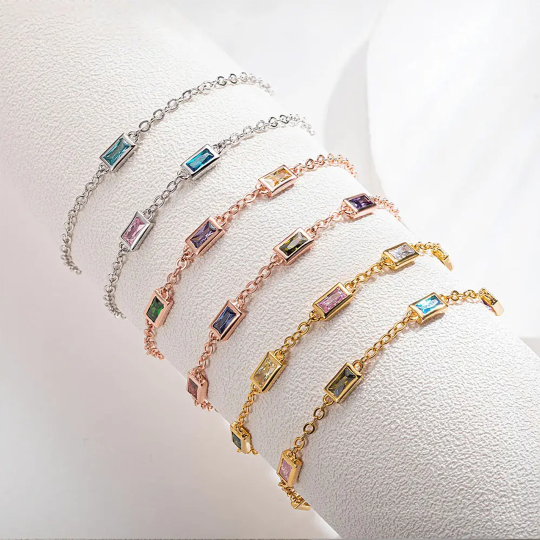 S925 Custom Long Birthstone Bracelet