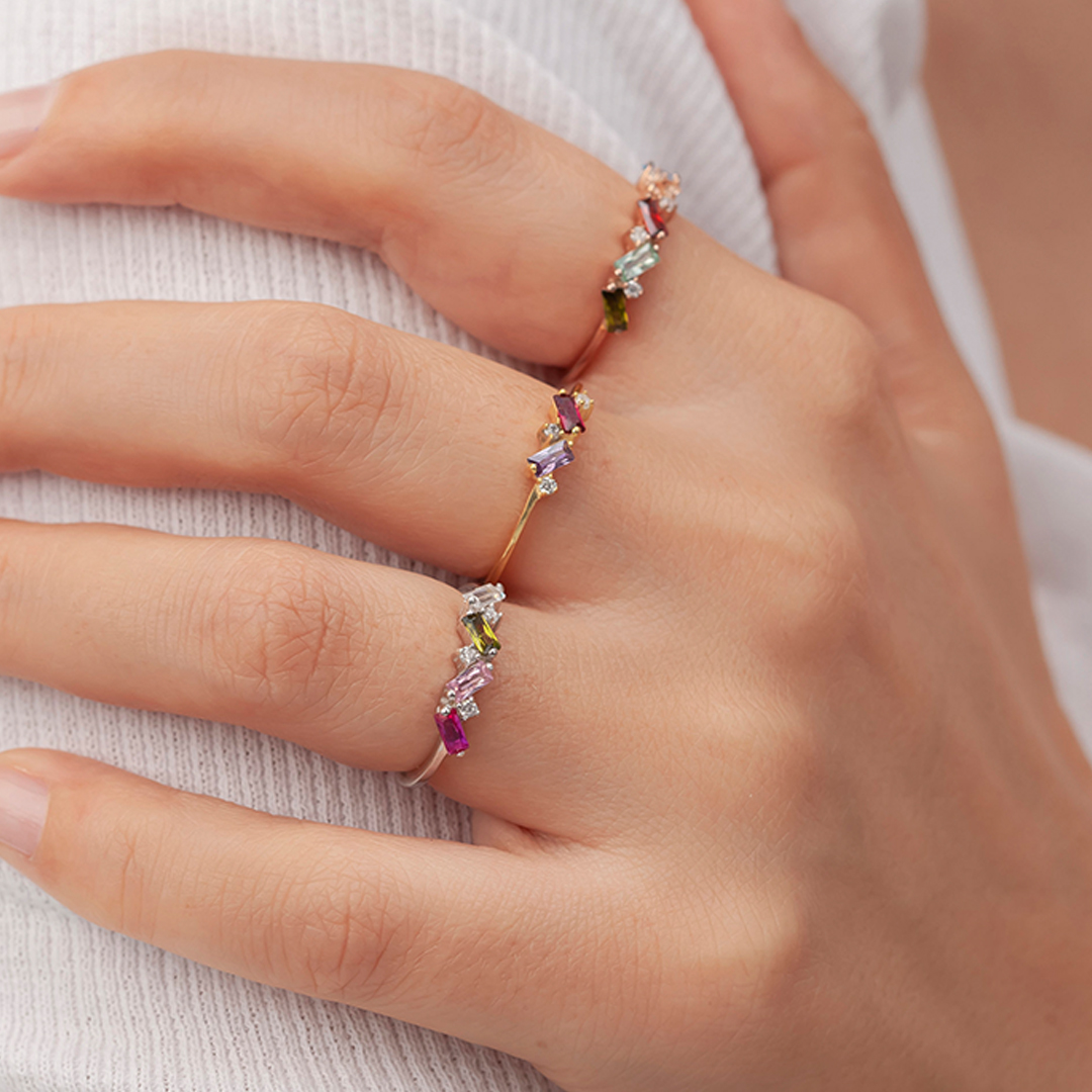 S925 Custom Rectangular Birthstone Ring