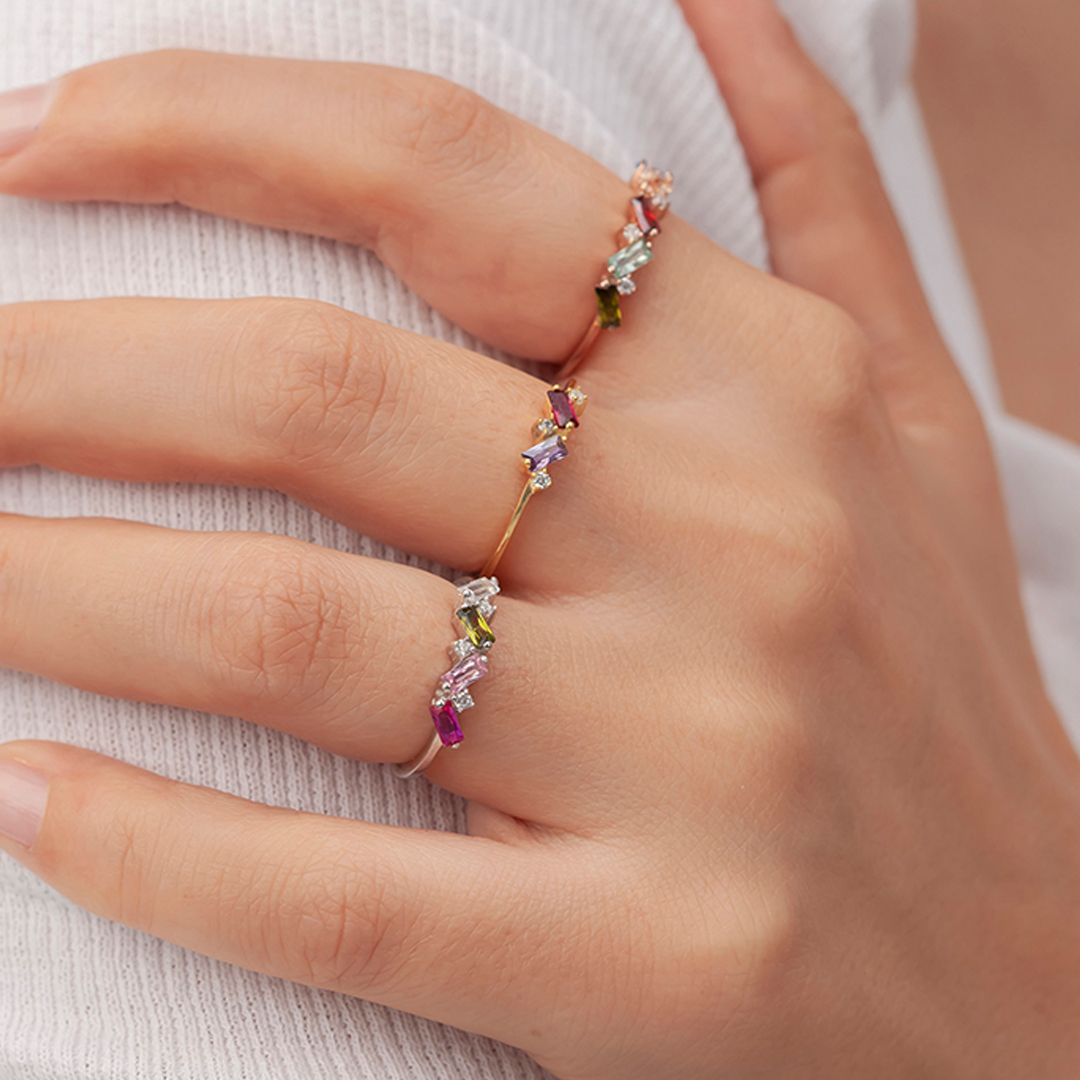 S925 Custom Rectangular Birthstone Ring