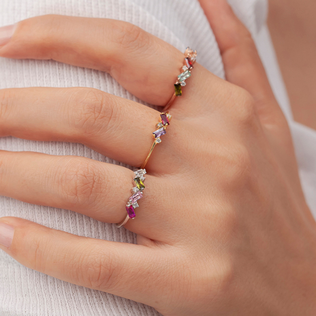 S925 Custom Rectangular Birthstone Ring