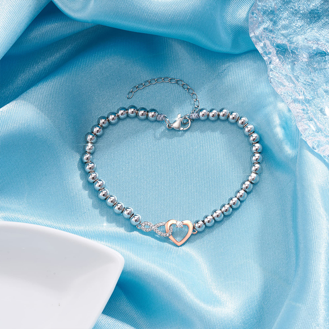 For Daughter - Mother and Daughter Forever Linked Together Infinite Love Beaded Bracelet