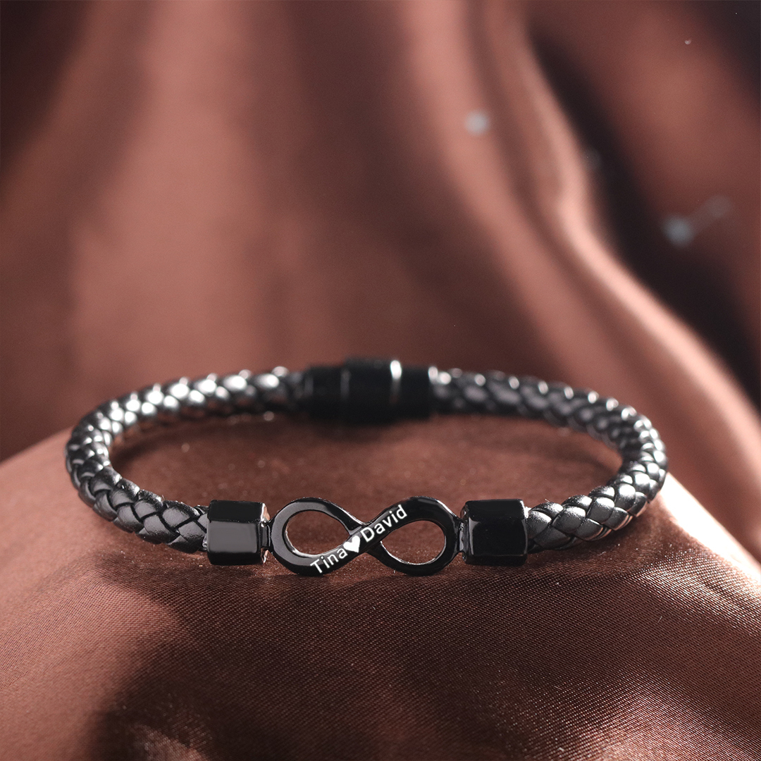 Personalized 2 Names Infinity Leather Bracelet