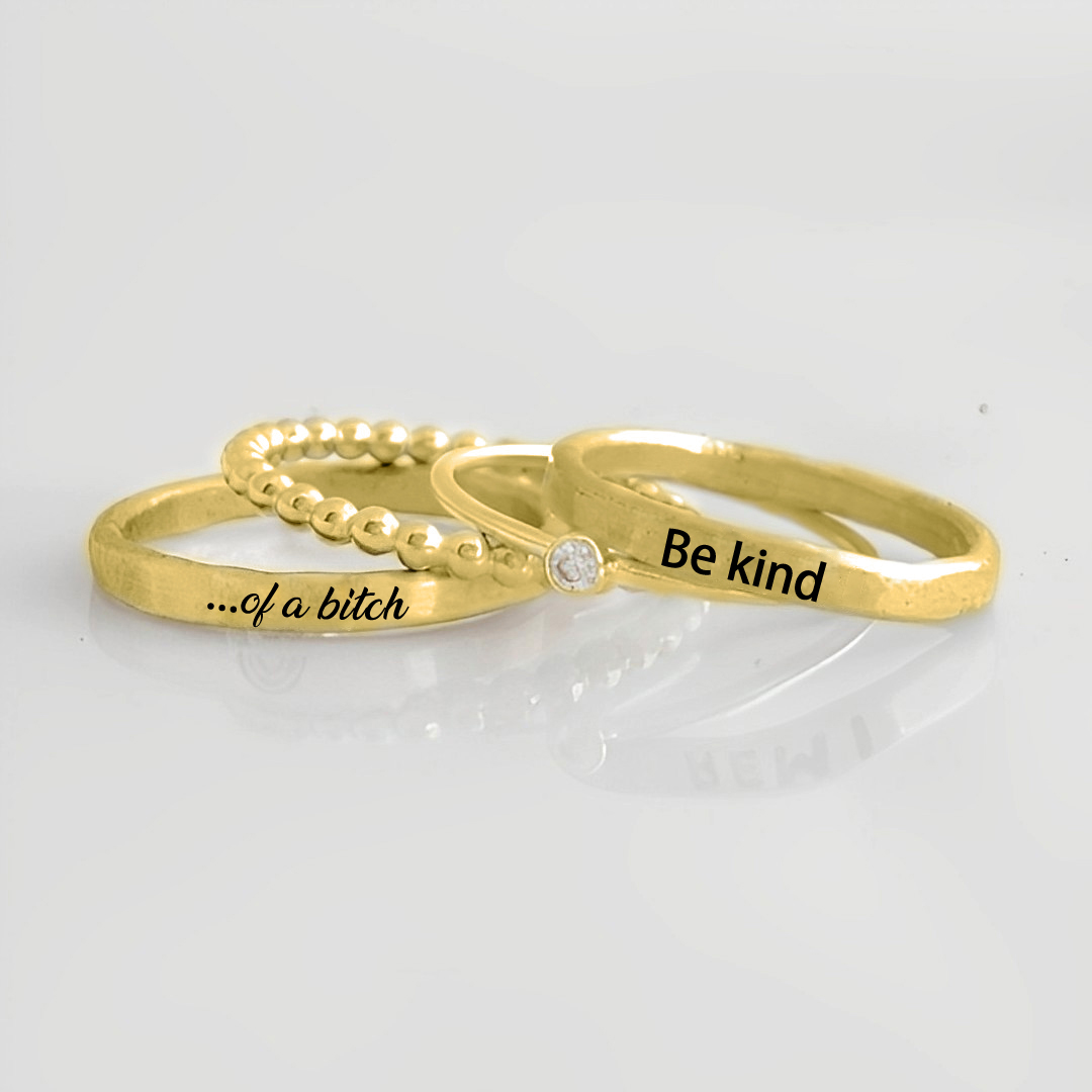 S925 Be Kind ...Of A Bi❤️ch Stacked Ring - 4 Rings Set