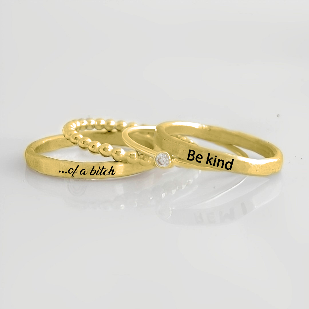 S925 Be Kind ...Of A Bi❤️ch Stacked Ring - 4 Rings Set