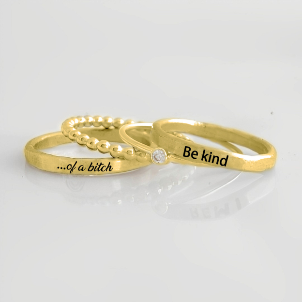 S925 Be Kind ...Of A Bi❤️ch Stacked Ring - 4 Rings Set