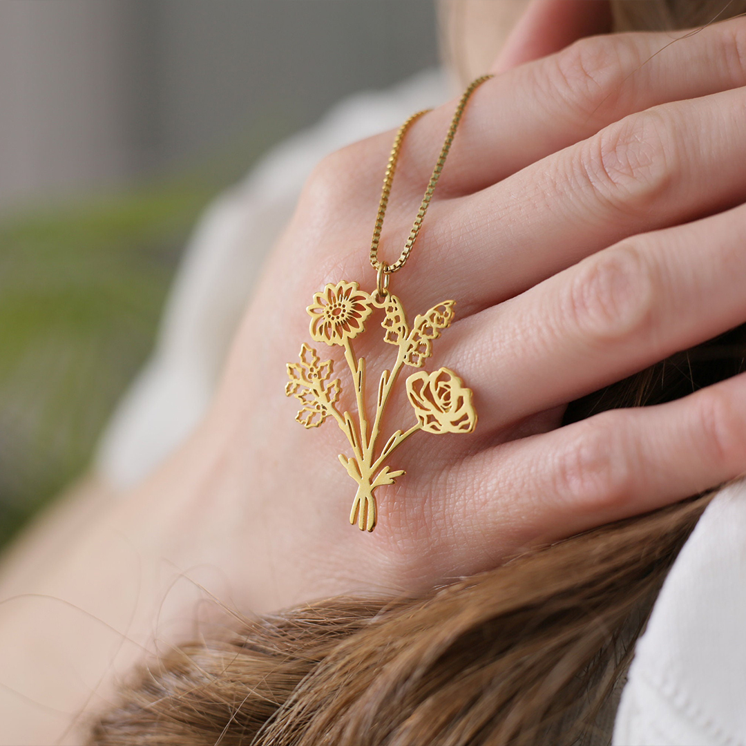 For Mother/Nana - Birth Flower Bouquet Necklace