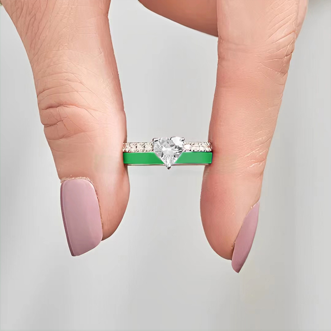 Mental Health Green Enamel Heart Ring