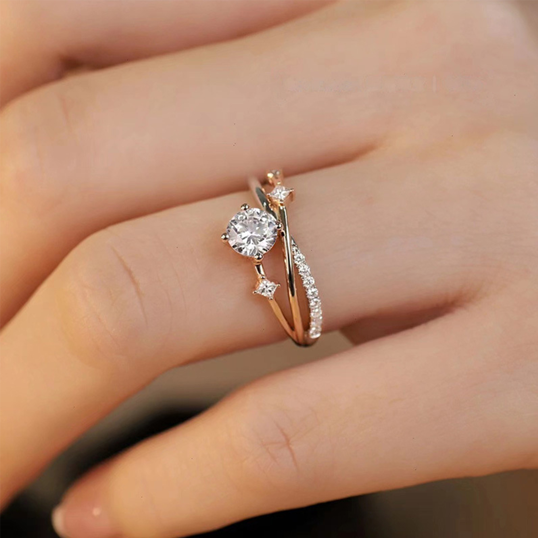 Diamond Cross Open Ring