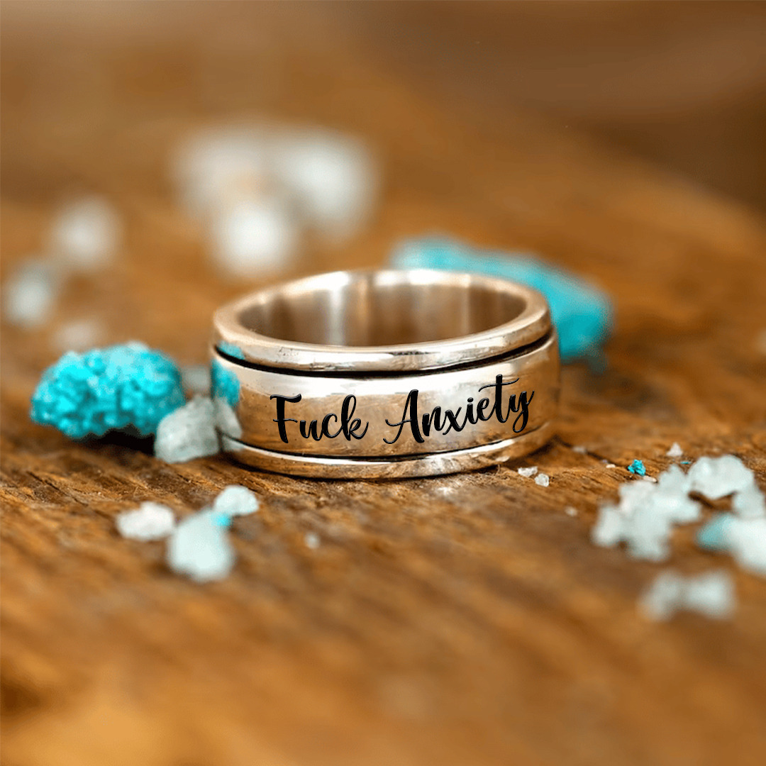S925 Fuck Anxiety Rotatable Circle Ring