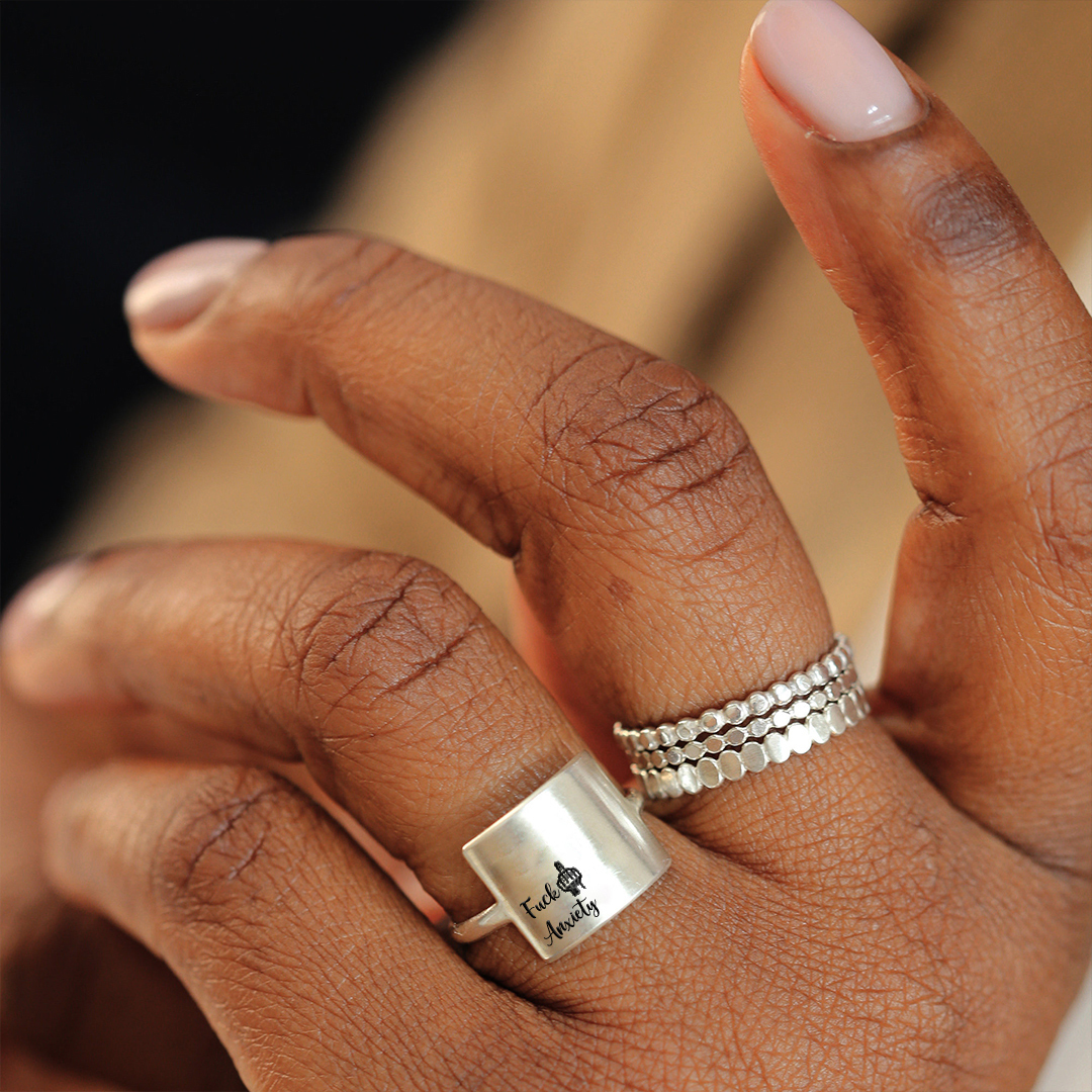 "Fuck Anxiety" Engraved Square Ring