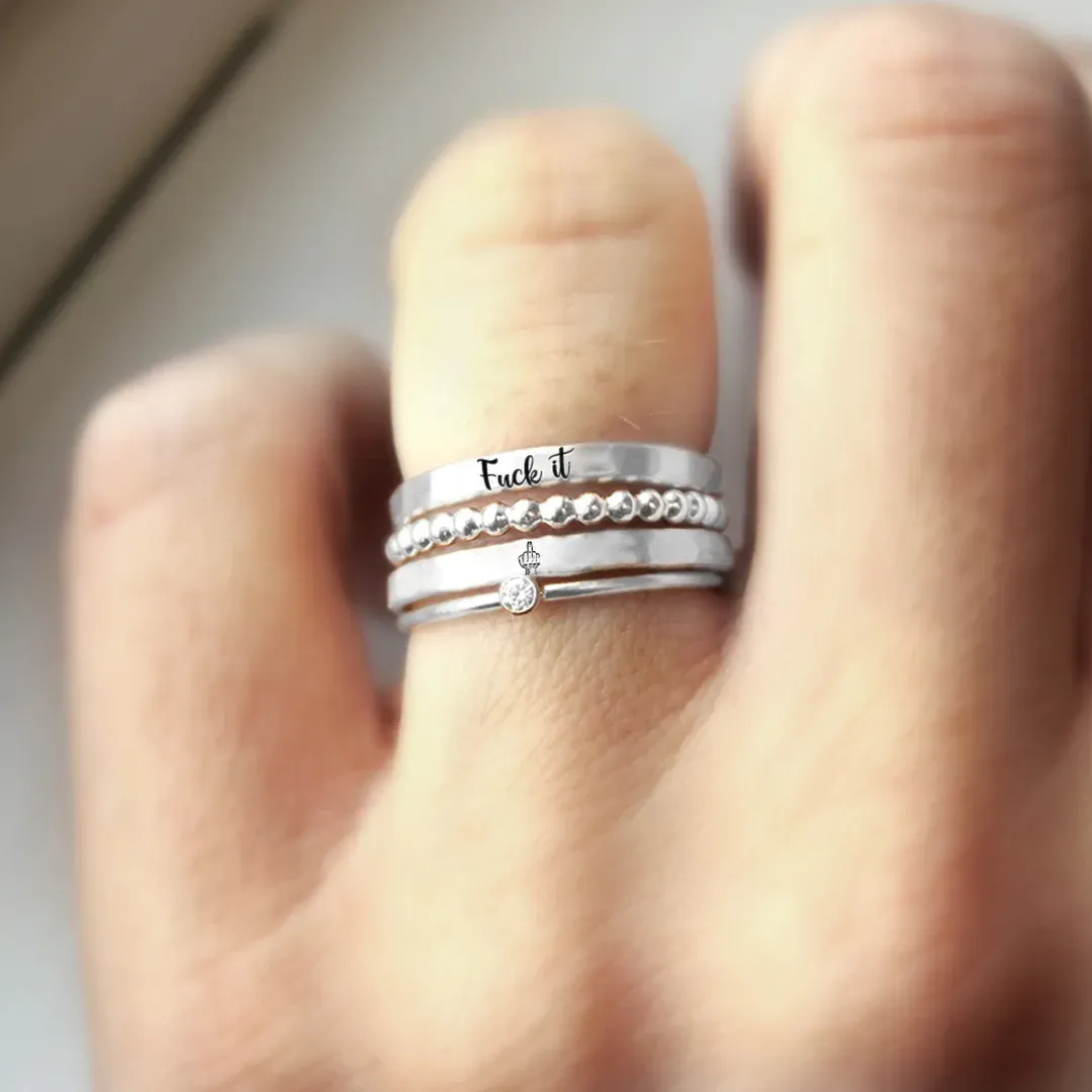 S925 Fuck It Stacked Ring - 4 Rings Set