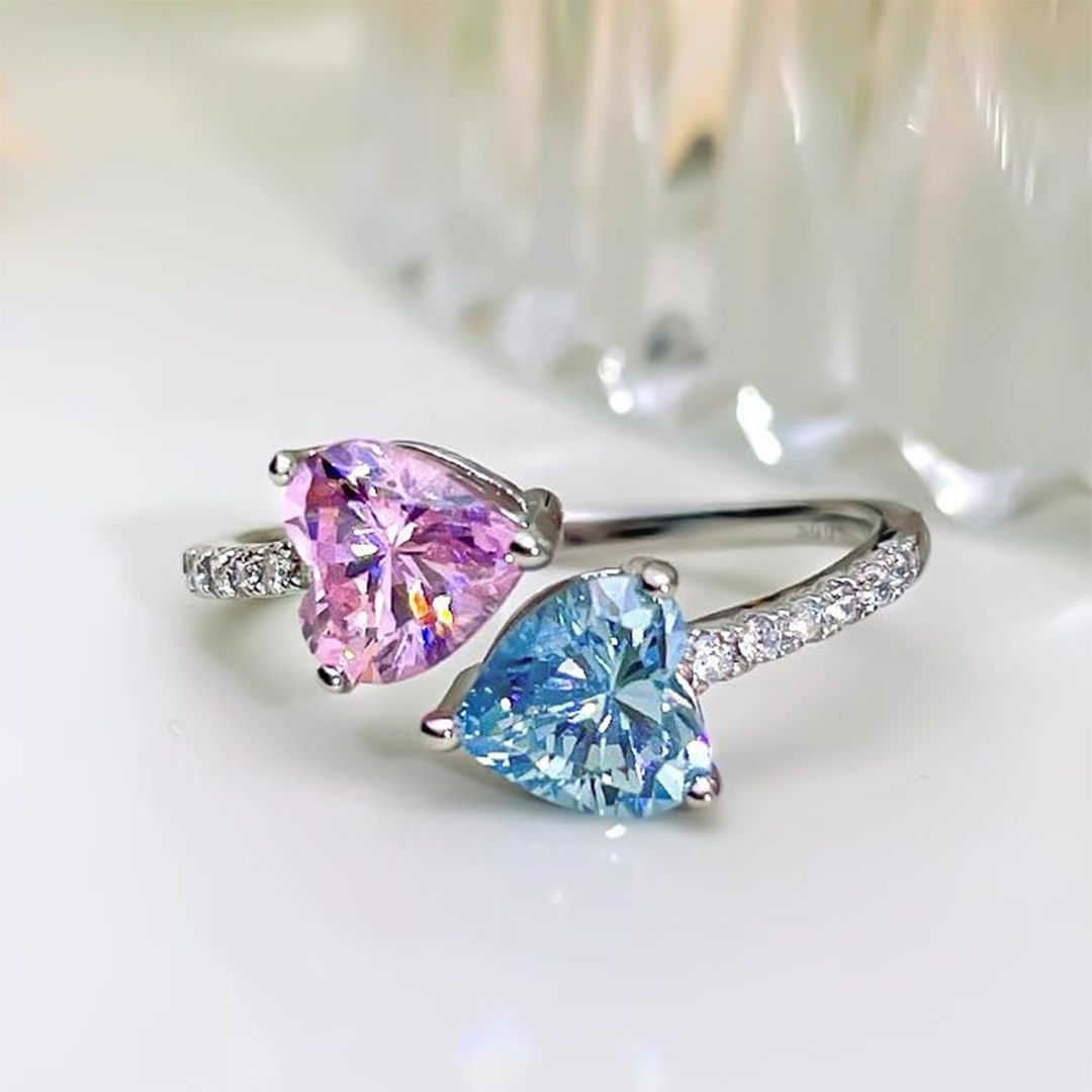 Mama of an Angel Pink & Blue Diamond Open Ring