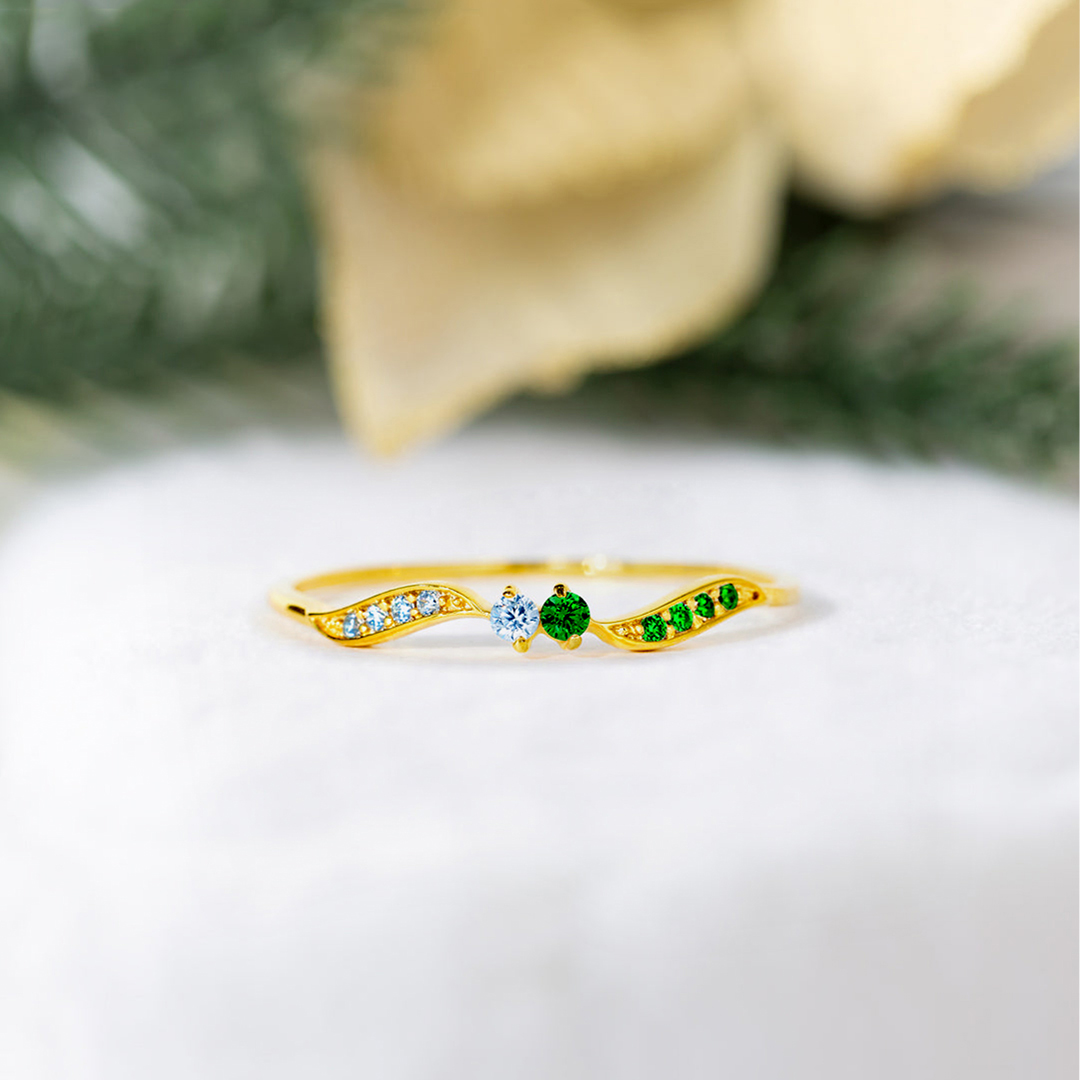 Mother & Daughter forever linked together Personalized Double Stone Wavy Ring