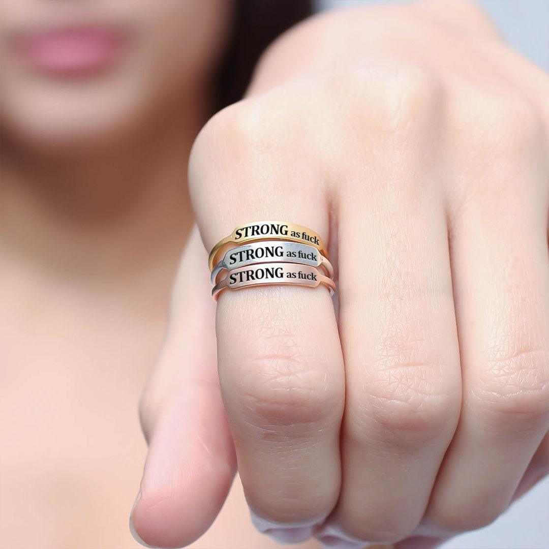 I am strong as fuck Dainty Bar Ring 