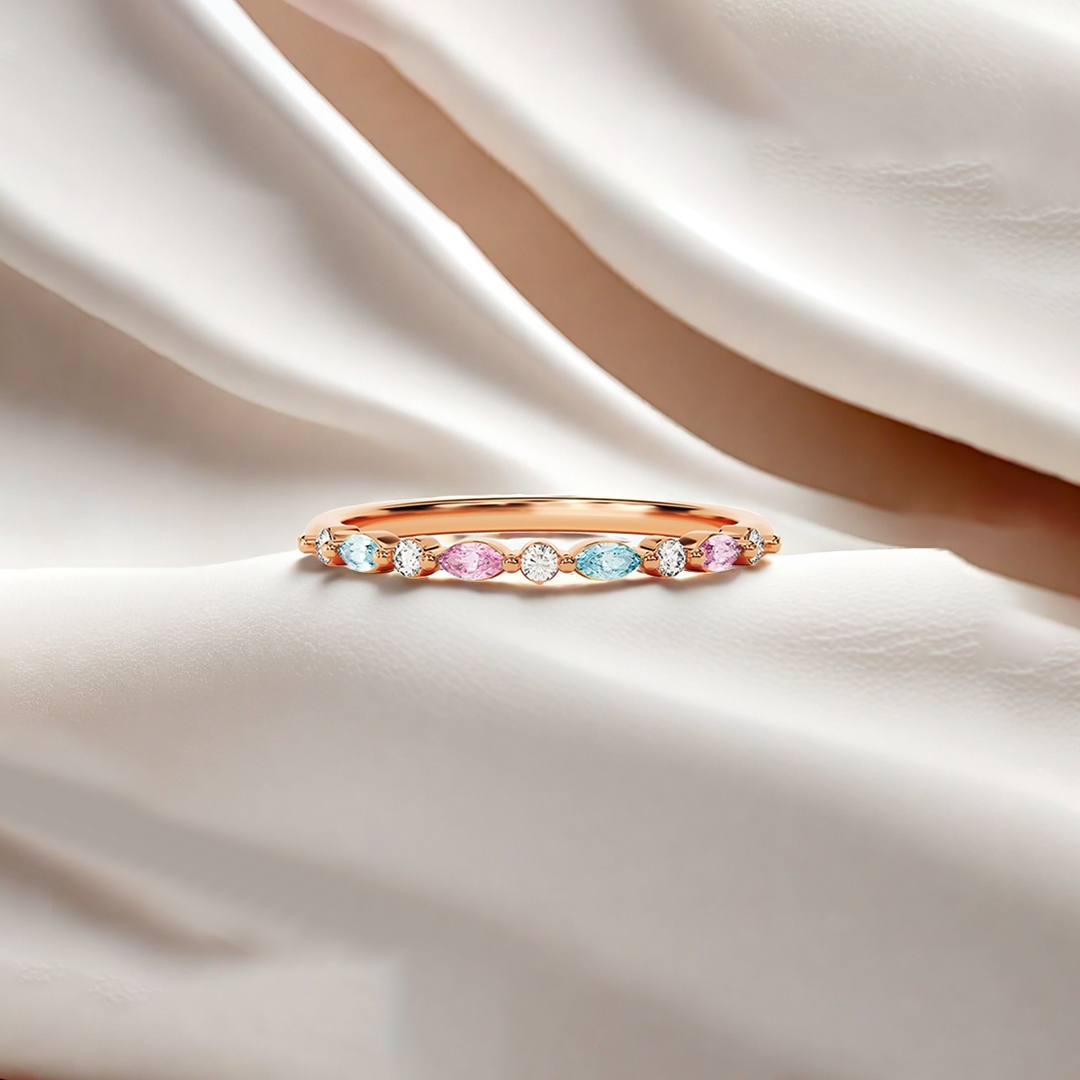 For Memorial - Mama of An Angel Blue & Pink Diamond Thin Ring
