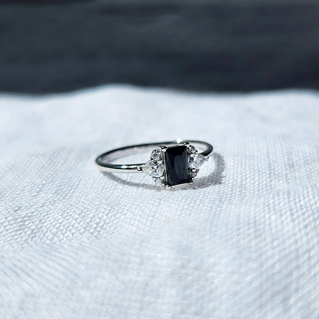 For Self - Love me until I am me again Black Square Diamond Ring