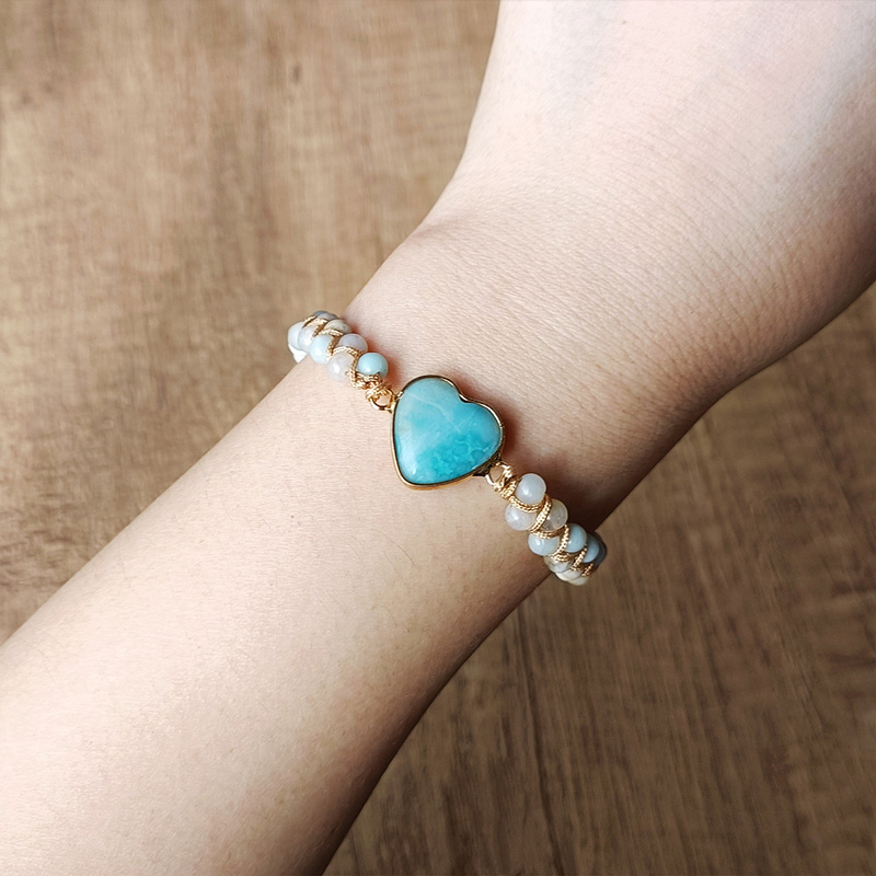 For Granddaughter - Love You Forever Blue Beads Heart Bracelet