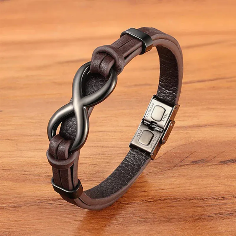 For Son - Mother & Son Forever Linked Together Infinity Leather Bracelet