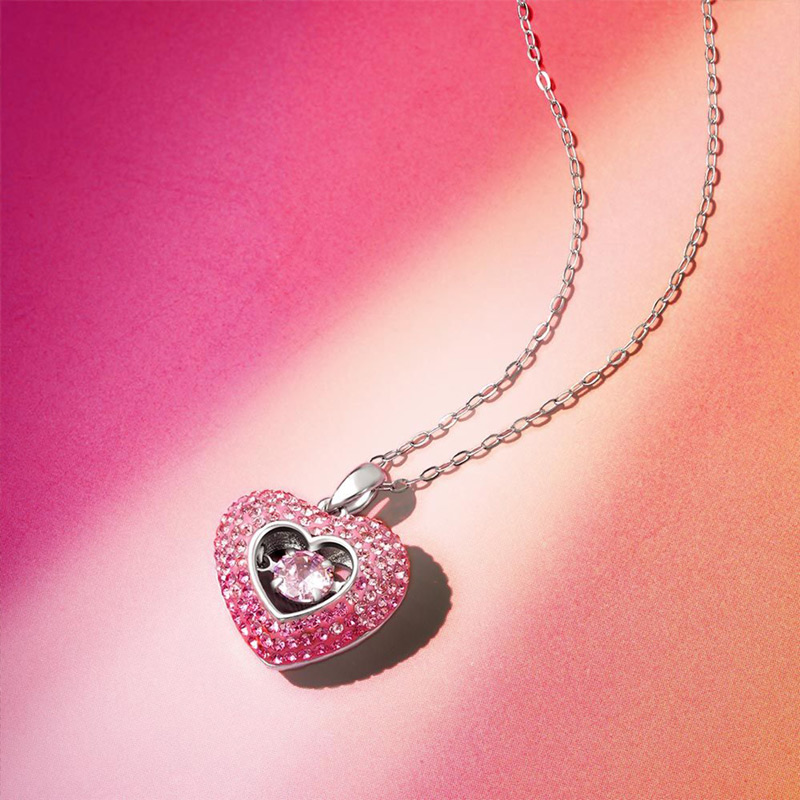 For Daughter - S925 Mother & Daughter Forever Linked Together Pink Beating Heart Necklace