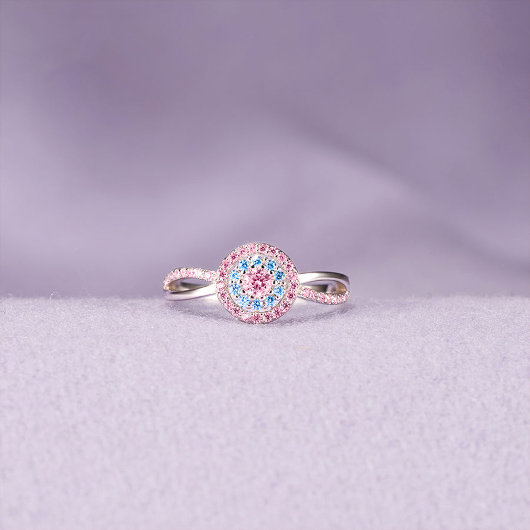 For Self - S925 Pink Blue Round Diamond Ring