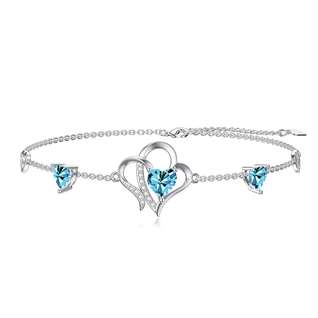 For Daughter-in-Law - S925 Birthstone Double Heart Bracelet