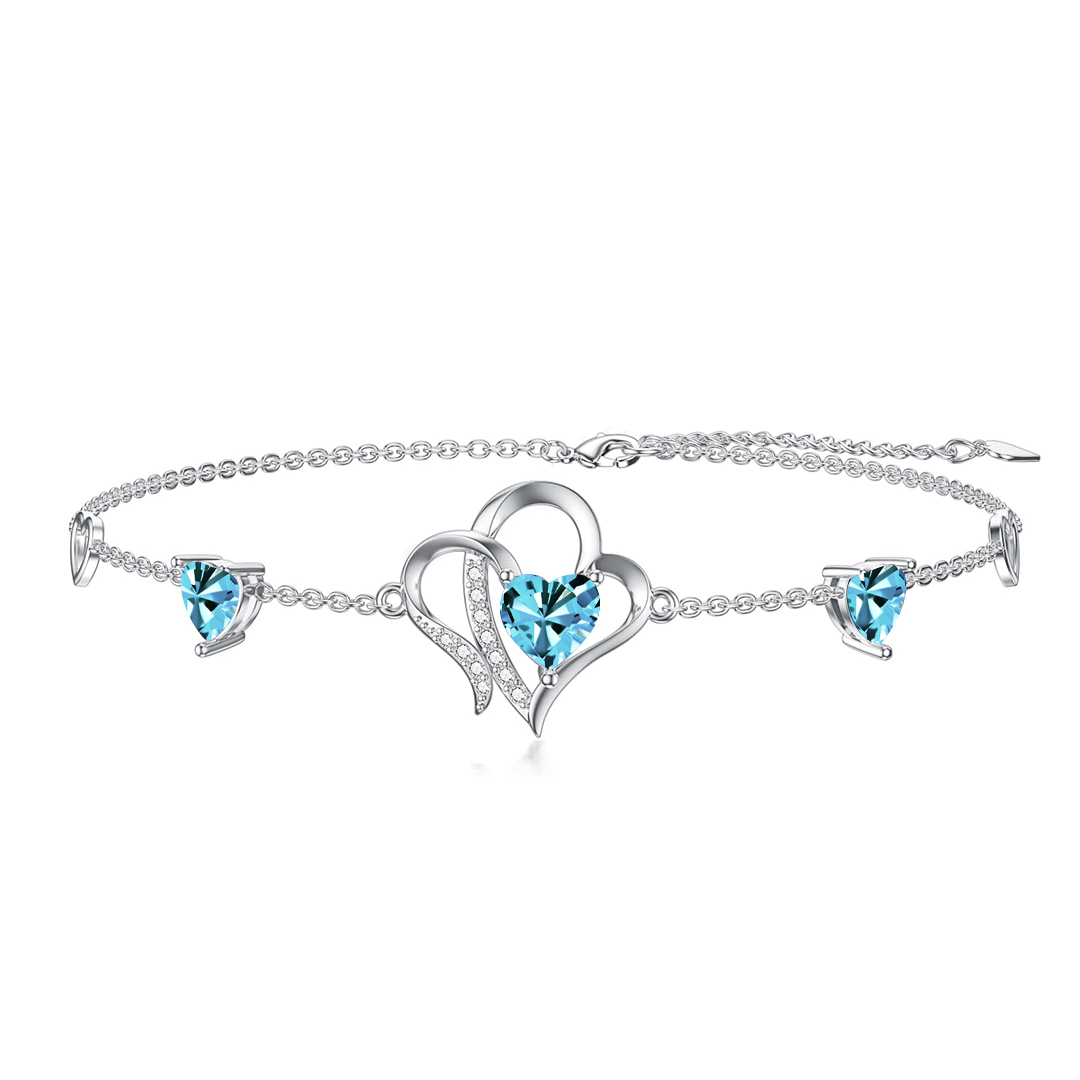 For Daughter-in-Law - S925 Birthstone Double Heart Bracelet