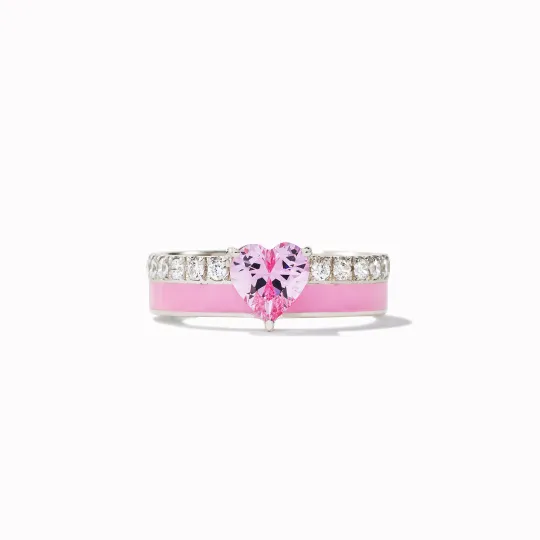 S925 Raise Confidence I Am Enough Pink Enamel Heart Ring