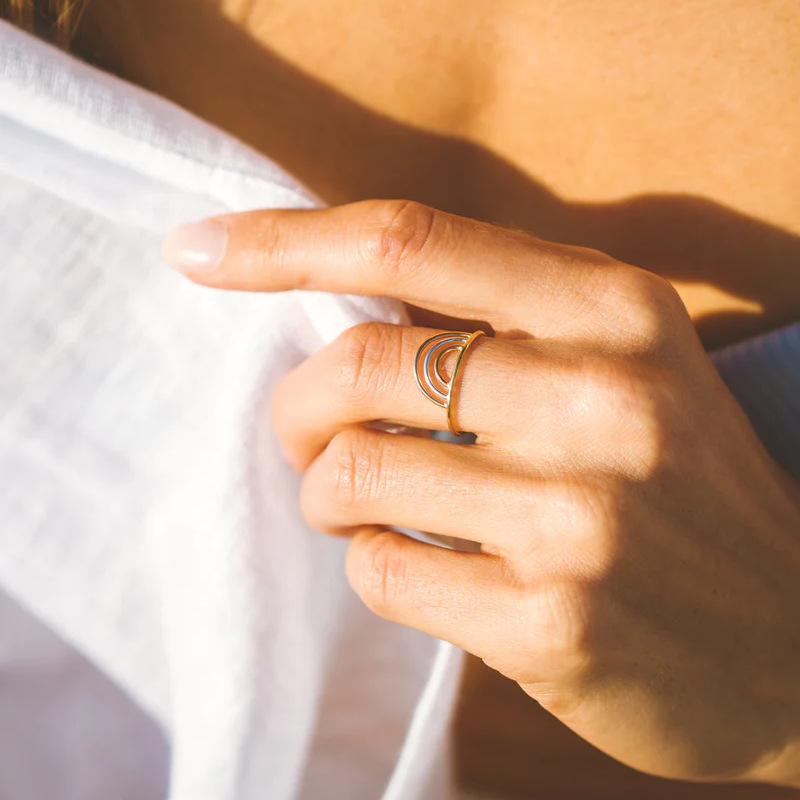 Hollow Rainbow Adjustable Ring