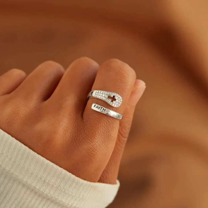 S925 Faith Cross Open Ring