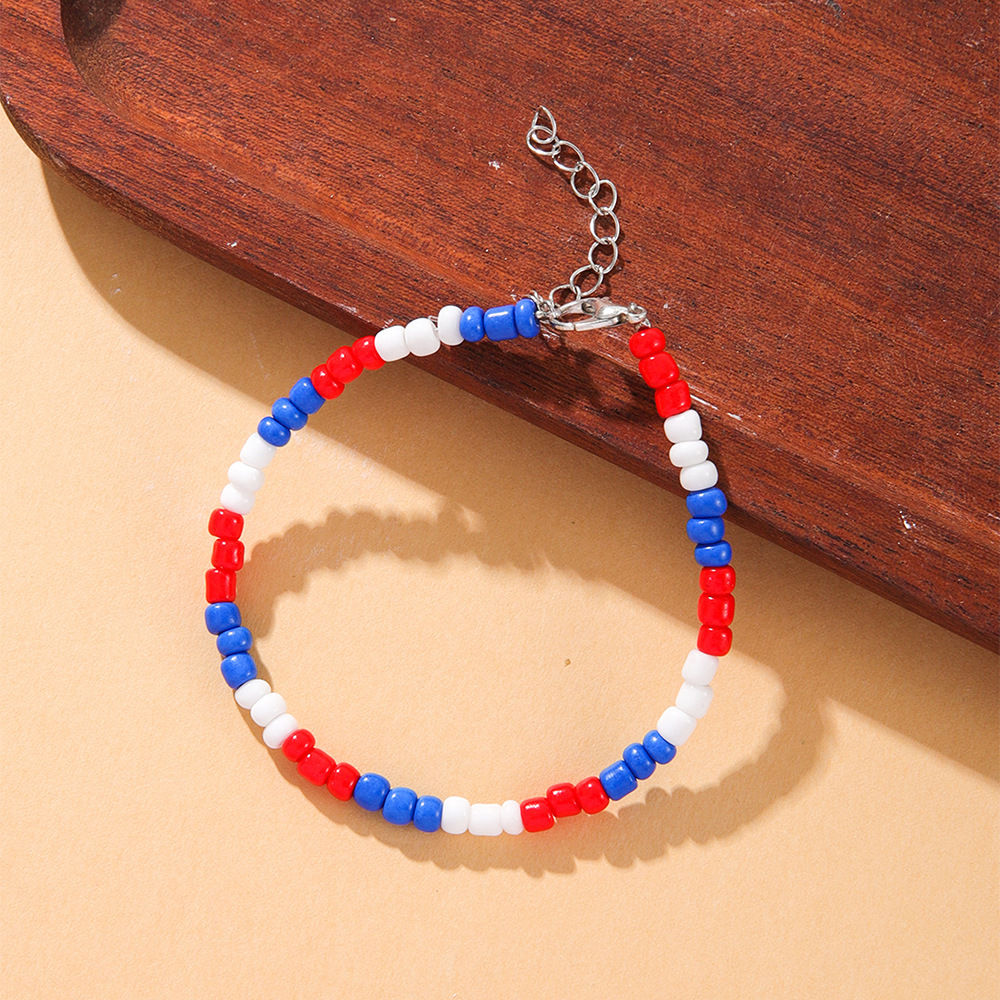Red-Blue-White Beads Bracelet