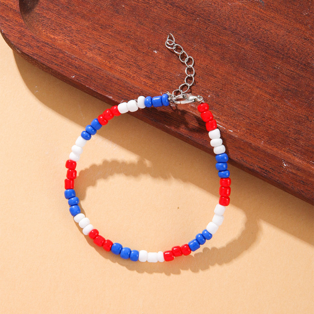Red-Blue-White Beads Bracelet